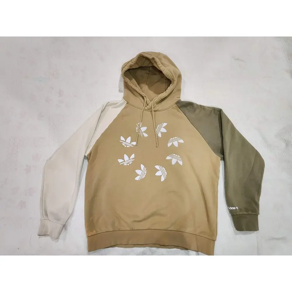 Adidas Originals Colorblock Trefoil Hoodie Mens L Tan Olive Cream Fall Layer